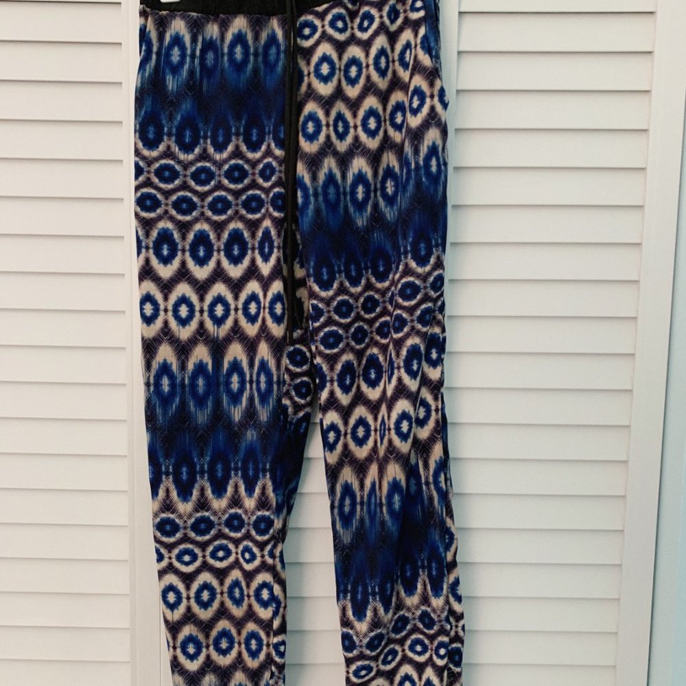 Peacock Print Blue Cuffed Pants